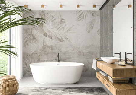 Tapeta winylowa struktura płótna tropikalne liście beżowa - KAMARA beige (landscape)