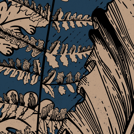 Tapeta winylowa struktura płótna liście paproci księzyc - OVER THE MOON blue