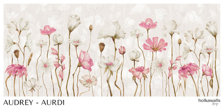 Tapeta winylowa struktura płótna kwiaty różowe łąka - AUDREY pink (shadow)