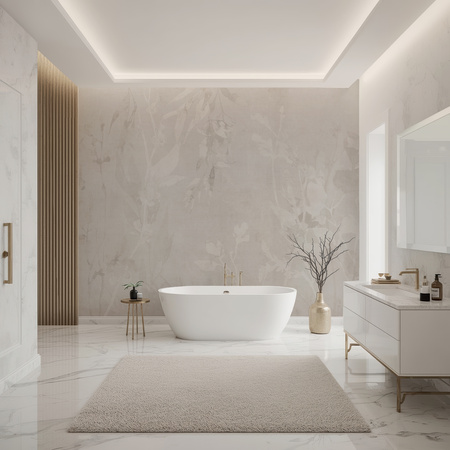 Tapeta winylowa struktura płótna gałązki i liście écru - TAMAMI (light)