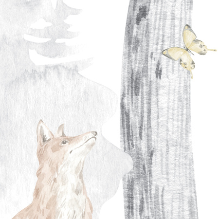 Tapeta winylowa struktura płótna dziecięca kolorowa las zwierzęta - BEAR SAYS HELLO! beige