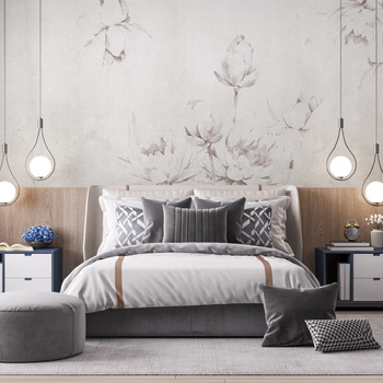 Tapeta winylowa struktura płótna kwiaty lilie szara - LILY'S DREAM pure (pink lilies)