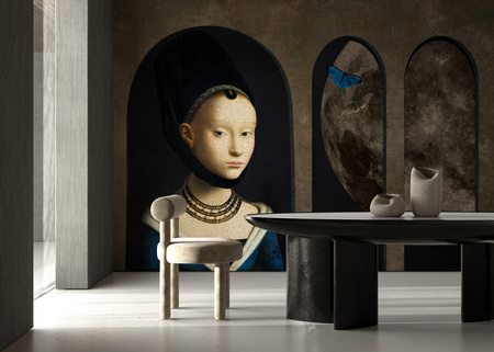 Tapeta winylowa struktura płótna malarstwo księżyc - GIRL WITH BUTTERFLIES (moon)