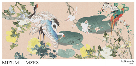 Tapeta winylowa struktura płótna żurawie orientalna kolorowa - MIZUMI rosa