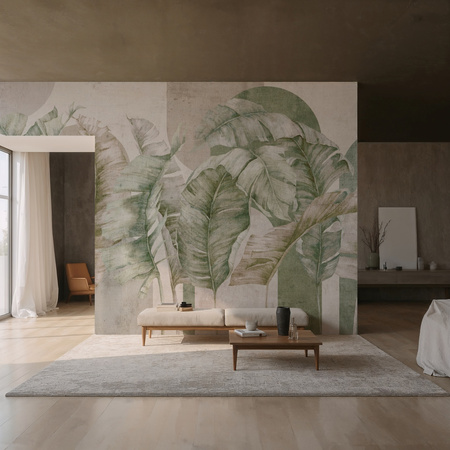 Tapeta winylowa struktura płótna liście tropikalne - GIANNI Arch (green)