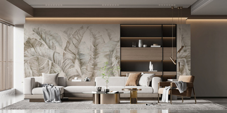 Tapeta winylowa struktura płótna liście tropikalne - GIANNI Simple (beige)