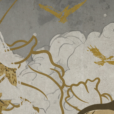 Tapeta winylowa struktura płótna żurawie orientalna kolorowa - NANAMI dark