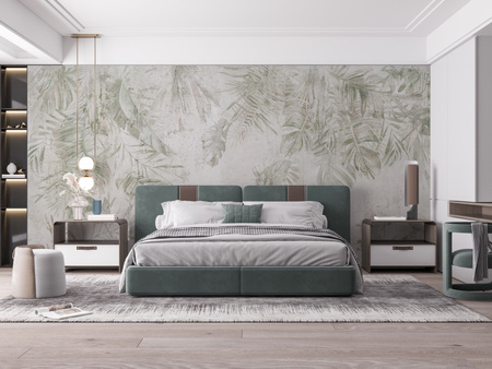 Tapeta winylowa struktura płótna liście tropikalne zielona - KAMARA color (rustic)