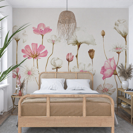 Tapeta winylowa struktura płótna kwiaty różowe łąka - AUDREY pink (simple)