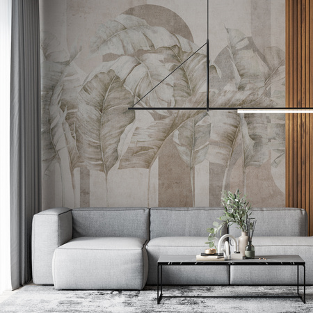 Tapeta winylowa struktura płótna liście tropikalne - GIANNI Arch (beige)