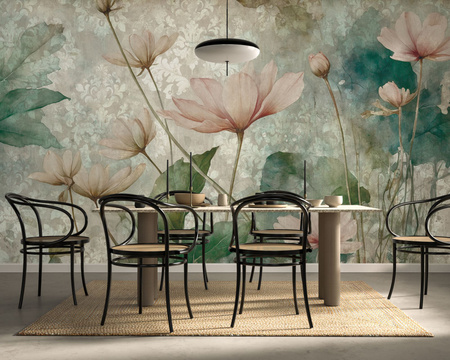 Tapeta winylowa struktura płótna kwiaty kolorowa dekoracyjna - SCARLETT damask (color)