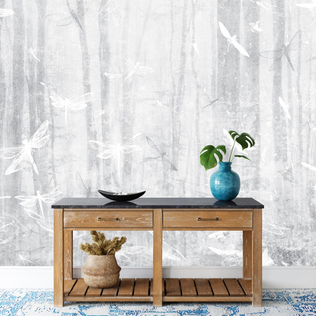 Tapeta winylowa struktura płótna las szara - TAKE A BREATH dragonfly (gray)