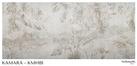 Tapeta winylowa struktura płótna tropikalne liście beżowa - KAMARA beige (landscape)