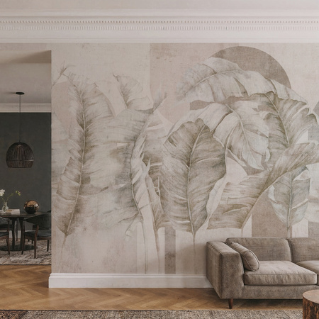 Tapeta winylowa struktura płótna liście tropikalne - GIANNI Arch (beige) 