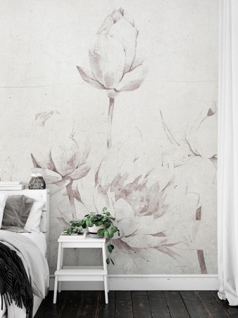 Tapeta winylowa struktura płótna kwiaty lilie szara - LILY'S DREAM pure (pink lilies)