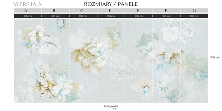 Tapeta winylowa struktura płótna kwiaty peonie rybki niebieska - NAYLA blue (underwater)