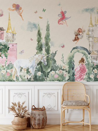 Tapeta winylowa struktura płótna dziecięca kolorowa bajkowa księzniczka - FOX IS MY FRIEND beige