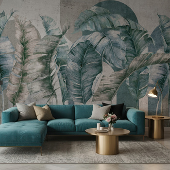 Tapeta winylowa struktura płótna liście tropikalne - GIANNI Arch (turquoise)