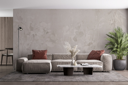 Tapeta winylowa struktura płótna gałązki i liście écru - TAMAMI (light)