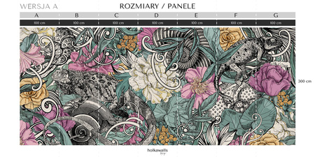 Tapeta winylowa struktura płótna kwiaty graffiti kolorowa - SAUROS pink (lizard)