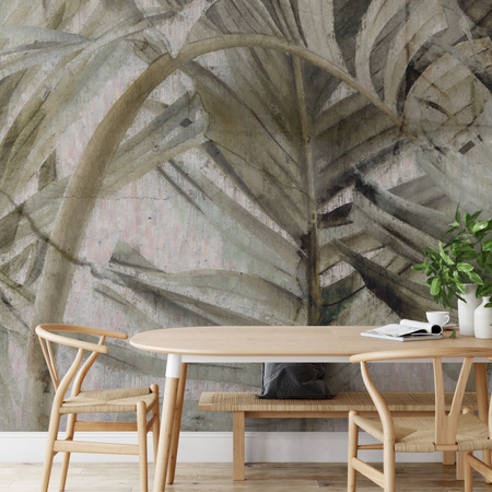 Tapeta winylowa struktura płótna liście tropikalne zielona - MONSOON green