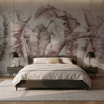 Tapeta winylowa struktura płótna liście tropikalne - GIANNI Simple (pink)