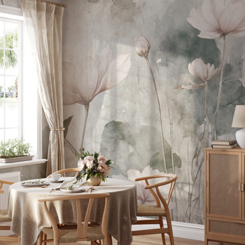 Tapeta winylowa struktura płótna kwiaty kolorowa dekoracyjna - SCARLETT simple (pastel)