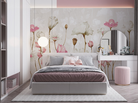 Tapeta winylowa struktura płótna kwiaty różowe łąka - AUDREY pink (shadow)