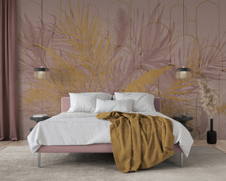 Tapeta winylowa struktura płótna liście różowa - AIDA (rosa)