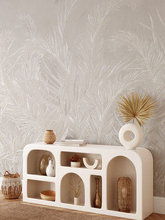 Tapeta winylowa struktura płótna liście tropikalne beżowa - FLORAL beige