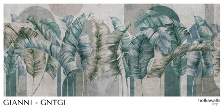 Tapeta winylowa struktura płótna liście tropikalne - GIANNI Arch (turquoise)