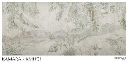 Tapeta winylowa struktura płótna tropikalne liście zielona - KAMARA color (landscape)