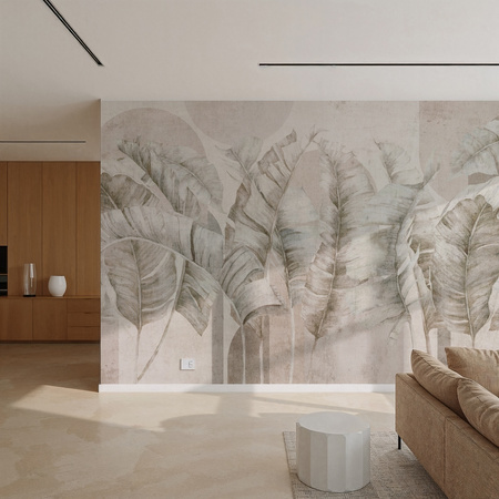 Tapeta winylowa struktura płótna liście tropikalne - GIANNI Arch (beige)